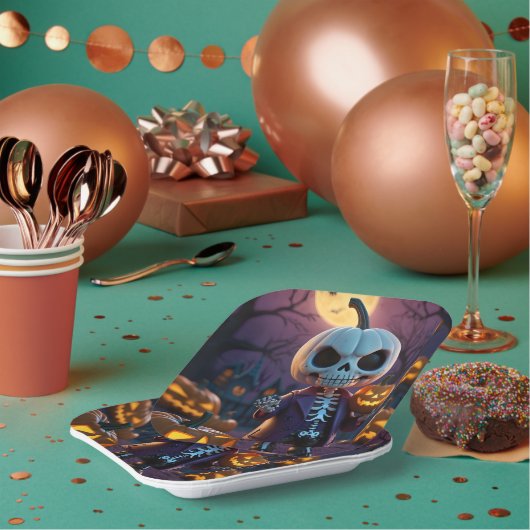 Companion van pompoenpatch skelet papieren bordje (Multi)