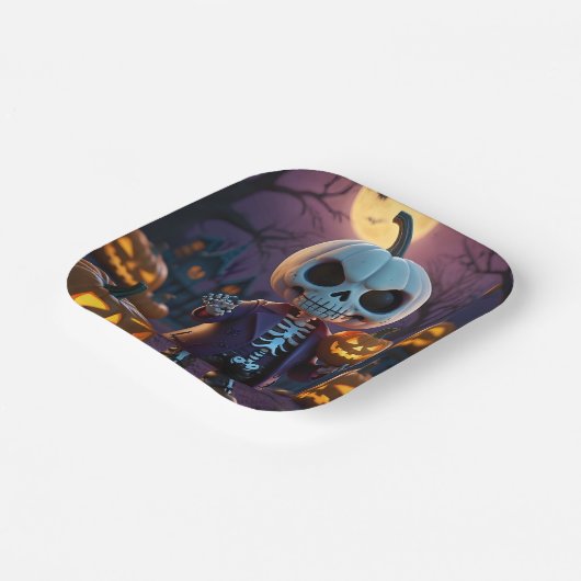 Companion van pompoenpatch skelet papieren bordje (Gebogen)