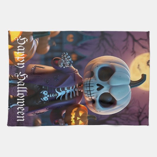 Companion van pompoenpatch skelet theedoek (Horizontaal)