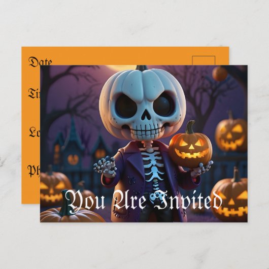 Companion van pompoenpatch skelet uitnodiging briefkaart (Voorkant / Achterkant)