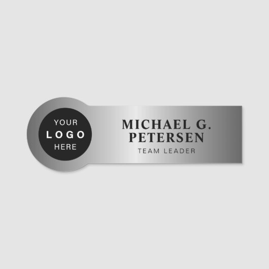Company business logo faux silver employee naamplaatje (Voorkant)