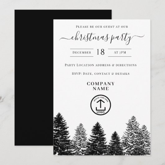 Company Christmas Party Holiday Black White Pines Kaart (Voorkant / Achterkant)