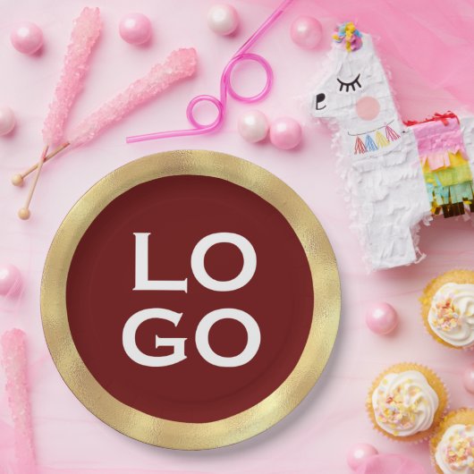 Company Custom Logo met Gold Lijst op Bourgogne Papieren Bordje (Feest)