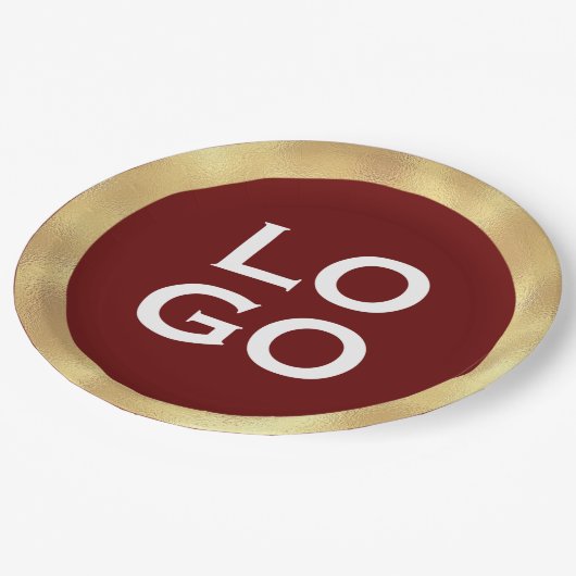 Company Custom Logo met Gold Lijst op Bourgogne Papieren Bordje (Gekanteld)