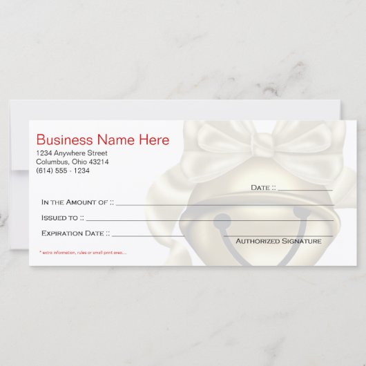 Company Gift Certificate Gold Bell Tan Ribbon (Achterkant)