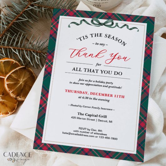 Company Holiday Party Invitation - Thank You Kaart