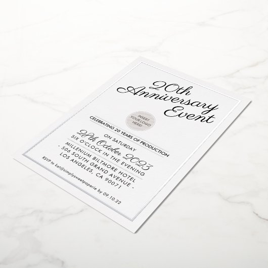 COMPANY JUBILEUM PARTITY modern business Silver Folie Uitnodiging (Gedraaid)