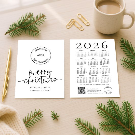 Company Logo 2026 calendar QR code Merry Christmas Feestdagenkaart