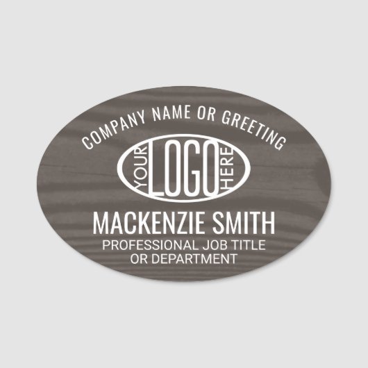 Company Logo Employee ID Brown Faux Wood Oval Naamplaatje (Voorkant)