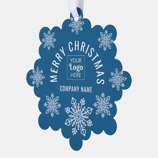 Company Logo Name Snowflake Merry Christmas Blue Ornament Kaart (Links)