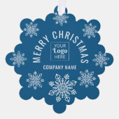 Company Logo Name Snowflake Merry Christmas Blue Ornament Kaart (Voorkant)