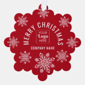 Company Logo Name Snowflake Merry Christmas Red Ornament Kaart (Voorkant)