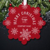 Company Logo Name Snowflake Merry Christmas Red Ornament Kaart