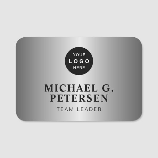 Company logo professional employee faux silver naamplaatje (Voorkant)