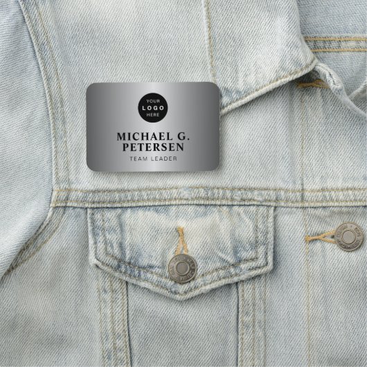 Company logo professional employee faux silver naamplaatje (In situ)