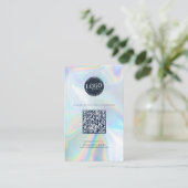 Company Logo QR Code Social Media Iridescent Visitekaartje (Staand voorkant)