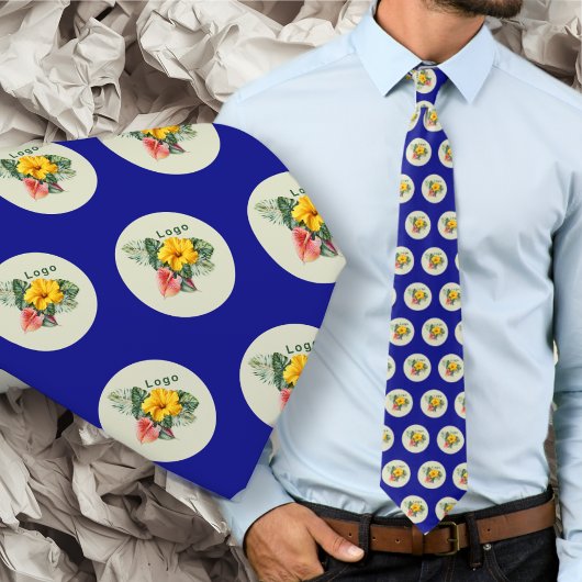 Company Logo Small Pattern Navy Blue Stropdas