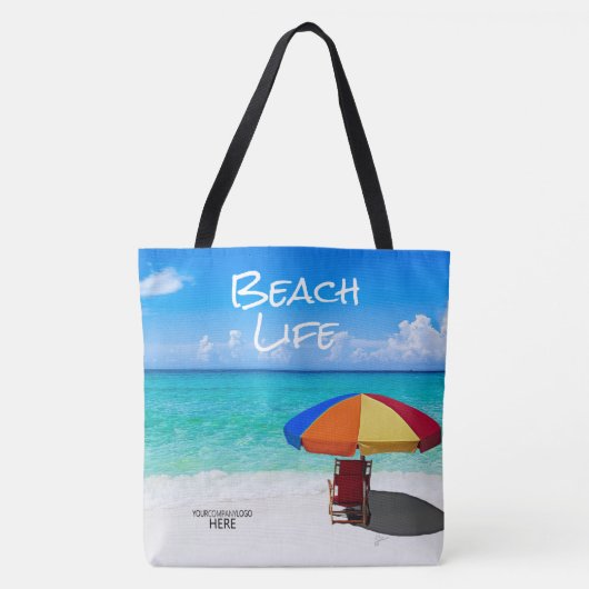 Company Logo Tropical Beach Umbrella Client Gift Tote Bag (Voorkant)