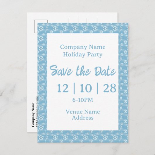 Company Name Holiday Party Save The Date Snowflake Uitnodiging Briefkaart (Voorkant / Achterkant)