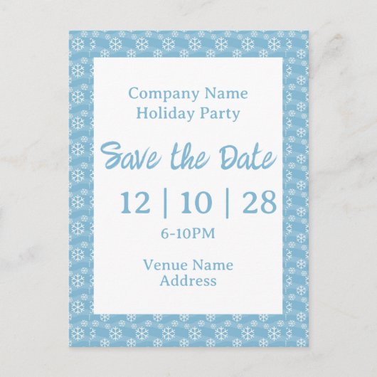 Company Name Holiday Party Save The Date Snowflake Uitnodiging Briefkaart (Voorkant)