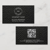 Company Name Logo QR Code Black Faux leather Visitekaartje (Voorkant / Achterkant)