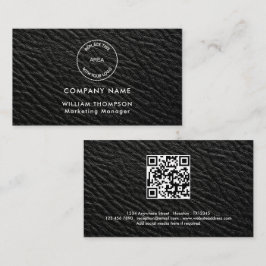 Company Name Logo QR Code Black Faux leather Visitekaartje