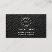 Company Name Logo QR Code Black Faux leather Visitekaartje (Voorkant)