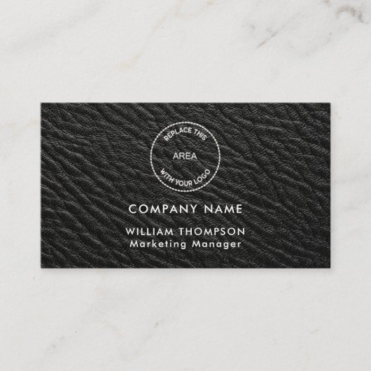 Company Name Logo QR Code Black Faux leather Visitekaartje (Voorkant)