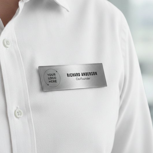 Company Owners Name Tag | Modern Silver Texture