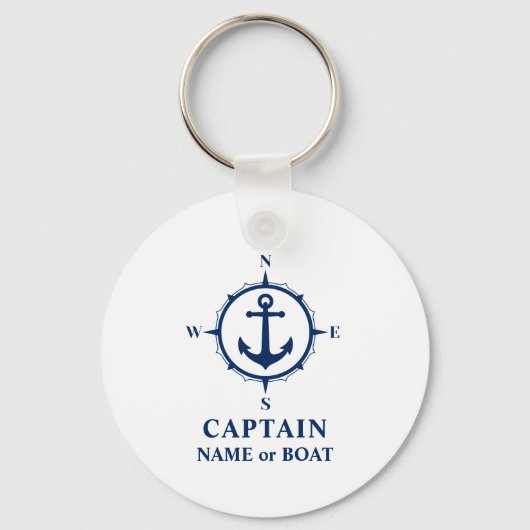 Compass Anchor Captain Name Boat Photo Back White Sleutelhanger (Voorkant)
