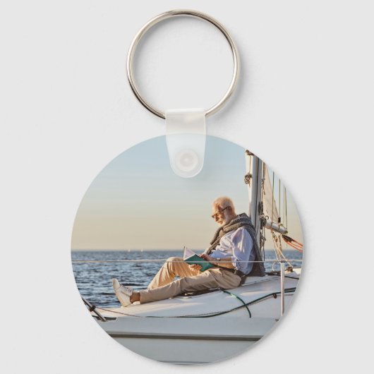 Compass Anchor Captain Name Boat Photo Back White Sleutelhanger (Achterkant)