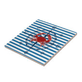 Compass and Crab Blue and White Stripe Tile Tegeltje (Zijkant)