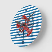 Compass and Lobster Blue and White Stripe Clock Ronde Klok (Hoek)