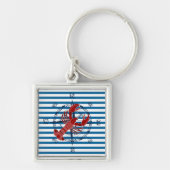 Compass and Lobster Blue and White Stripe Sleutelhanger (Voorkant)