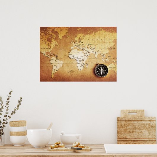 Compass and Map Value Poster Paper (Matte) (Keuken)
