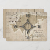 Compass and Wereldkaart Engagement Party Kaart (Voorkant / Achterkant)