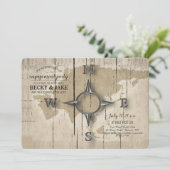 Compass and Wereldkaart Engagement Party Kaart (Staand voorkant)