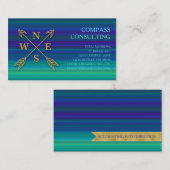 Compass Arrows Accounting Gold Blue Green Stripes Visitekaartje (Voorkant / Achterkant)