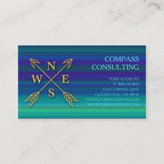 Compass Arrows Accounting Gold Blue Green Stripes Visitekaartje (Voorkant)