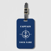 Compass & Boat Anchor | Jouw naam/Rank Navy Blue Bagagelabel (Voorkant (verticaal))