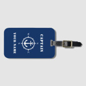 Compass & Boat Anchor | Jouw naam/Rank Navy Blue Bagagelabel (Voorkant (horizontaal))