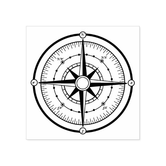 Compass BW Rubberstempel (Afrduk)
