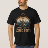 Compass Camping Tee – Always Take The Scenic Route T-shirt (Voorkant)