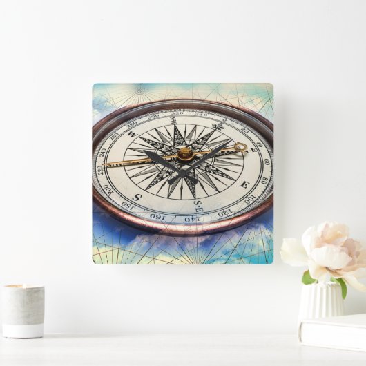 Compass Clouds Vierkante Klok (Huis)
