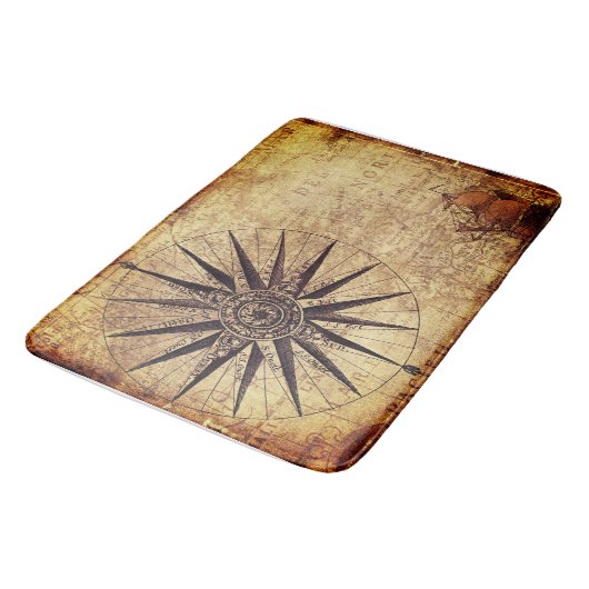 Compass Discovery Age Wereldkaart Vintage Badmat (Gekanteld)
