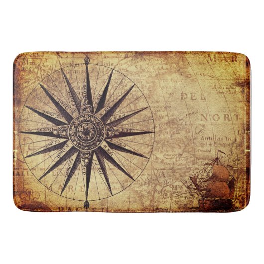 Compass Discovery Age Wereldkaart Vintage Badmat (Voorkant)
