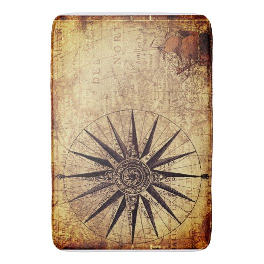 Compass Discovery Age Wereldkaart Vintage Badmat (Voorkant Verticaal)