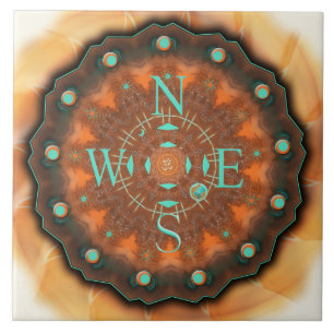 Compass Earth Om en Moon Mandala Ceramic Tile Tegeltje