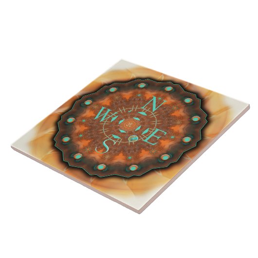 Compass Earth Om en Moon Mandala Ceramic Tile Tegeltje (Zijkant)