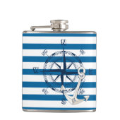 Compass en Anchor Blue en White Stripe Flask Heupfles (Voorkant)